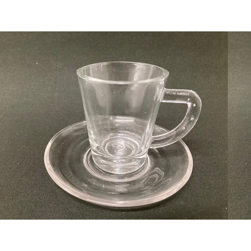 Set of 6 Glass Coffee Cups and Saucers