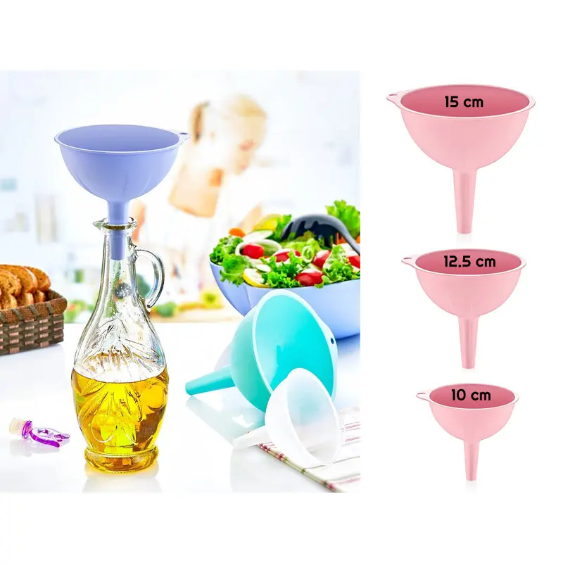 Set of three high quality plastic funnels