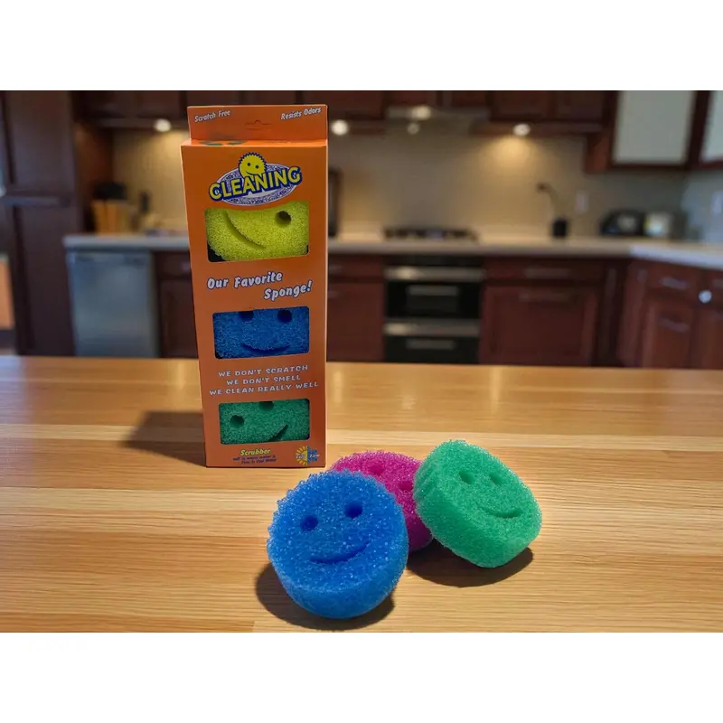 Set of 3 Scrub Smiley Face Sponges
