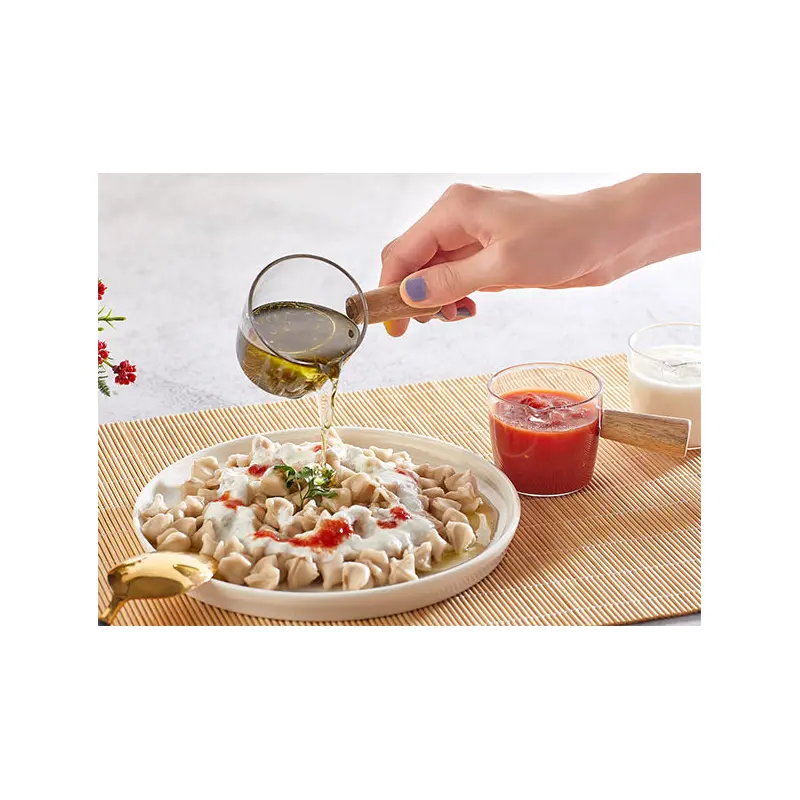 Set of 2 Mini Acrylic Sauce Bowls with Wooden Handle