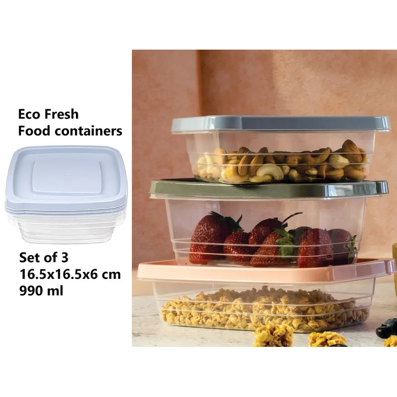 Set of 3 Eco Fresh Square Food Container 990 ml