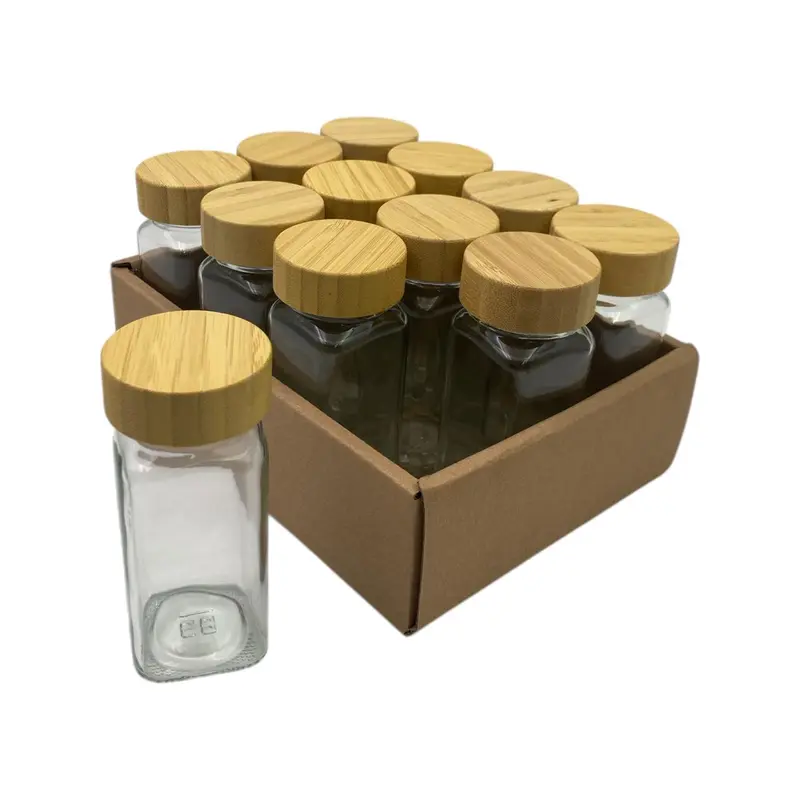 Set of 12 Glass Spice Jars with Bamboo Cover
