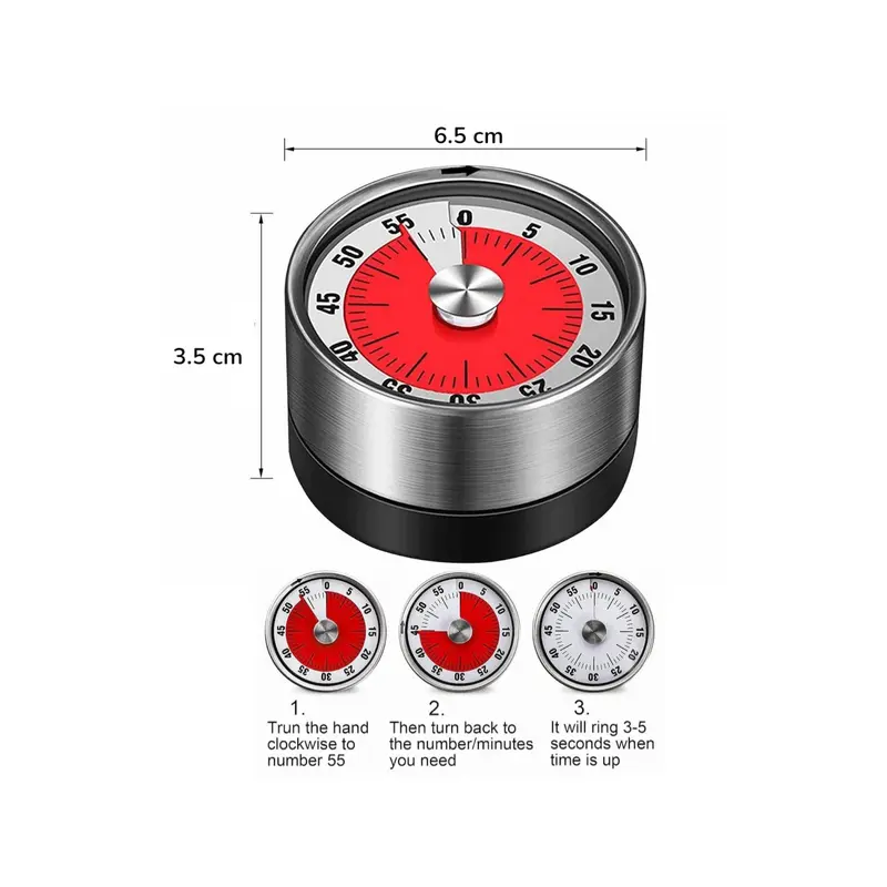 Round Stainless Steel Kitchen Timer with Magnet