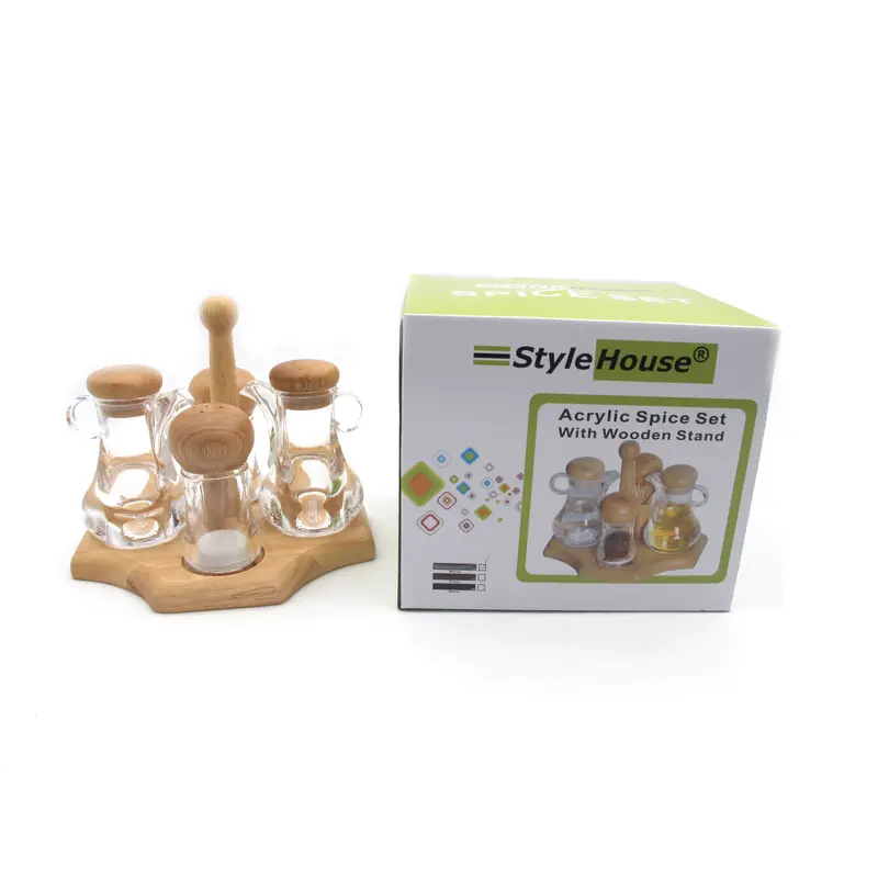 Acrylic Oil&Vinegar Set with wooden base