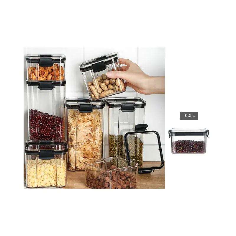Acrylic Airtight Squared Food Jar 0.5 lt