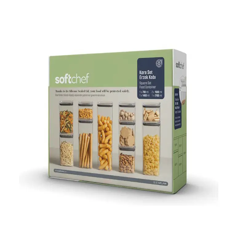 5 Pieces Airtight Squared chef Food Jar Set