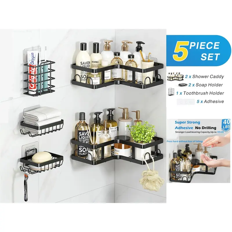 5 Pieces Set Bathroom Wire Shelf Corner and Accessories