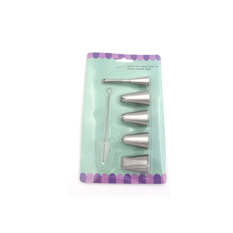 5 Stainless Steel cream bag decoration heads with brush