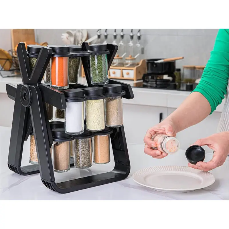 Rotating Spice Rack Organizer with 18 Glass Spice Jars