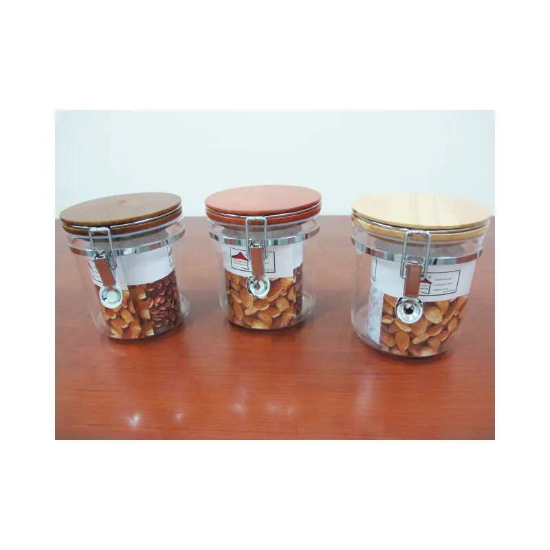 Round Acrylic Jar with wooden lid; 0.7 lt