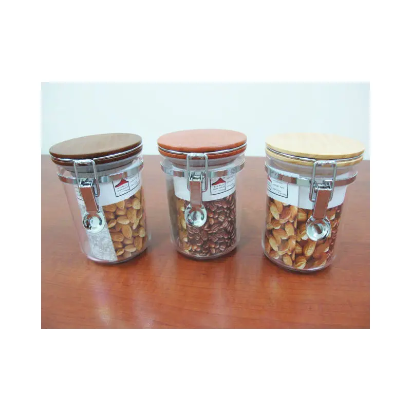 Round Acrylic Jar with wooden lid; 1 lt