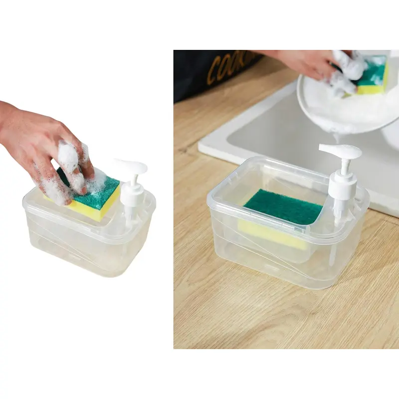 Rectangular Soap Pump and Sponge Bowl 2 in 1