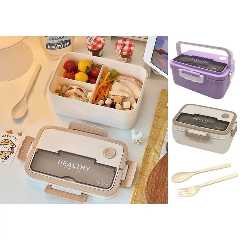 Rectangular Plastic Lunch Box with Cutlery