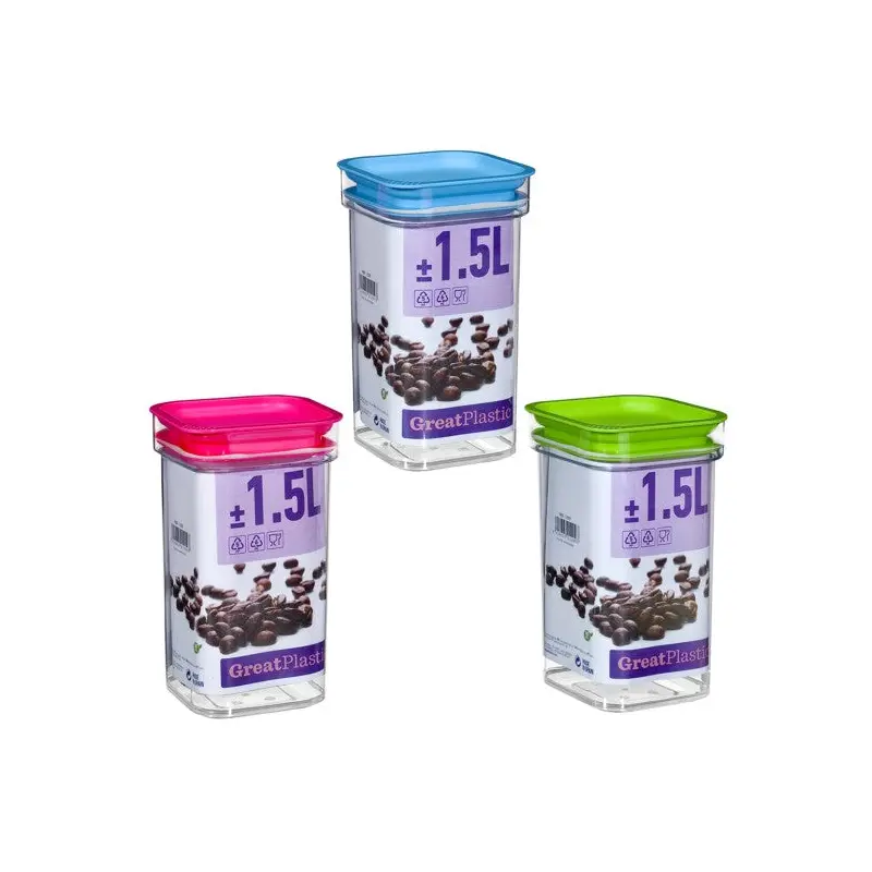Plastic Squared JAr with Colorful Lid - 1.5 lt