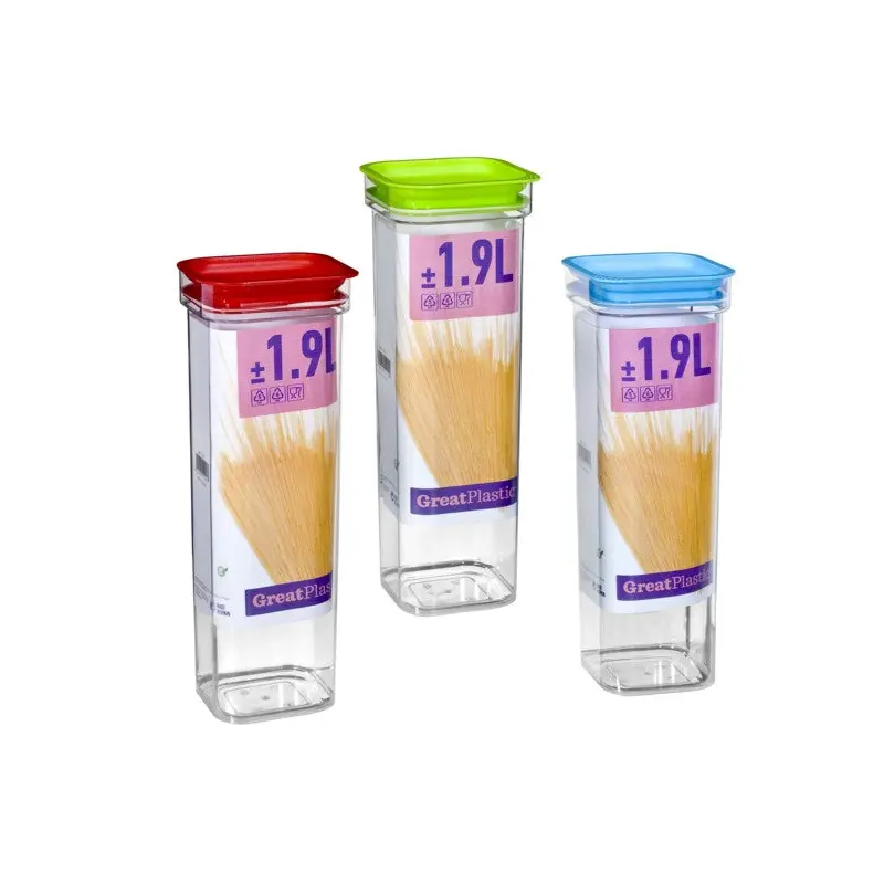 Plastic Squared JAr with Colorful Lid - 1.9 lt