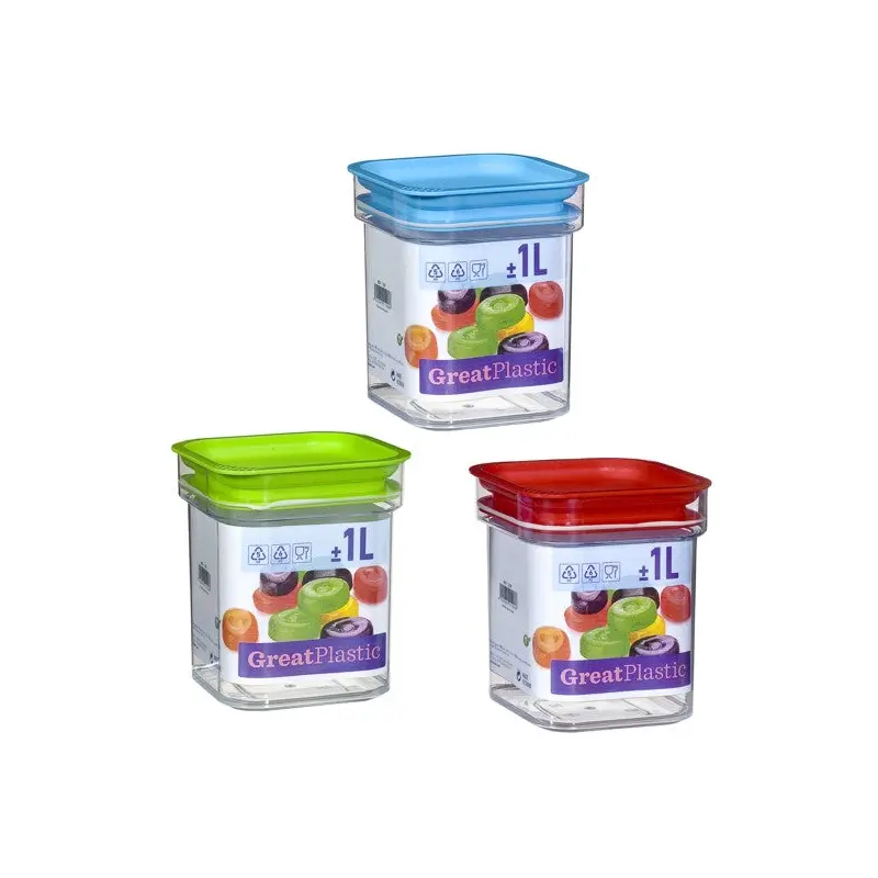Plastic Squared JAr with Colorful Lid - 1 lt