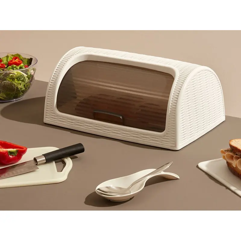 Plastic Bread Box with Straw Design