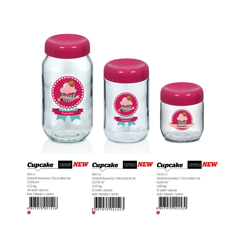 Pink Cupcake Decorated Jar, 0.425lt