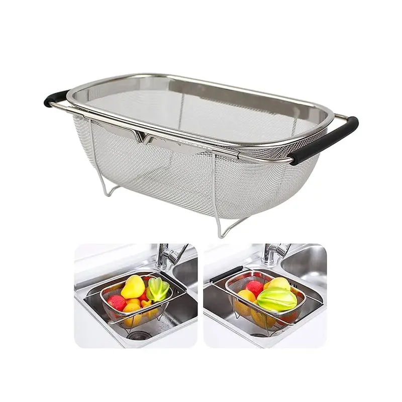 Oval Stainless Steel Mesh Colander w Flex Handles 34 cm