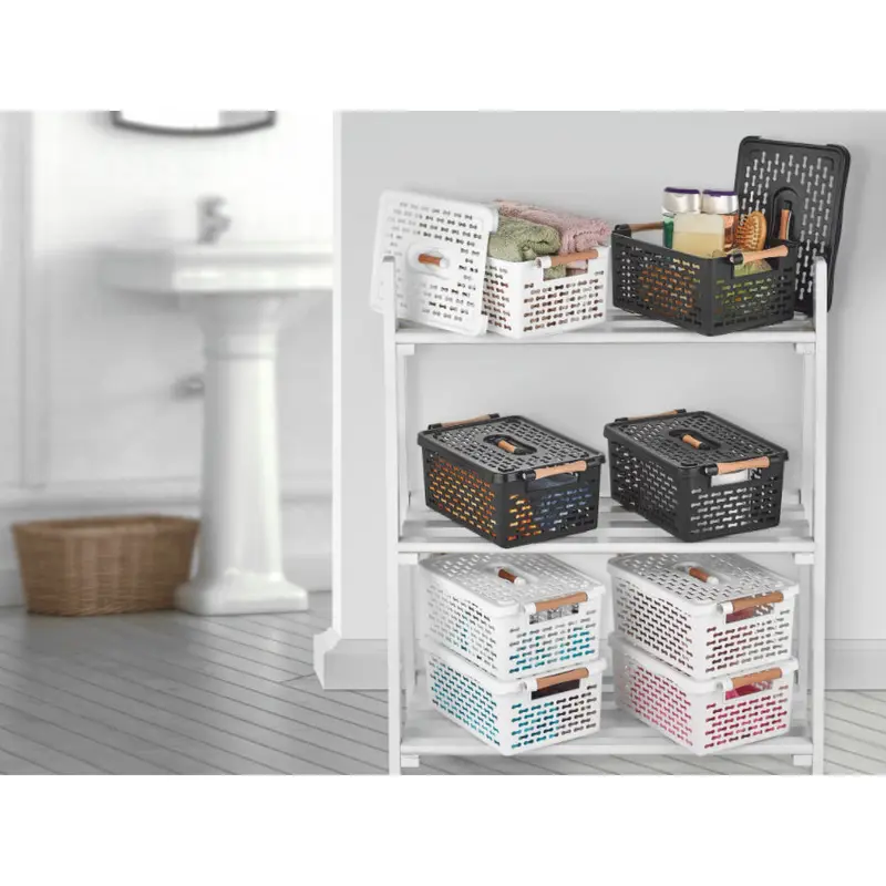 Medium Size Basket with Wooden Handles and Lid 605