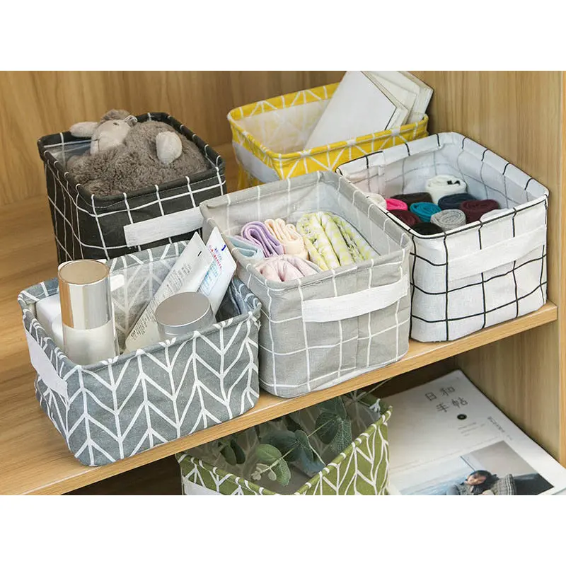 Linen Desktop Storage Basket 20 x 16 x 14 cm