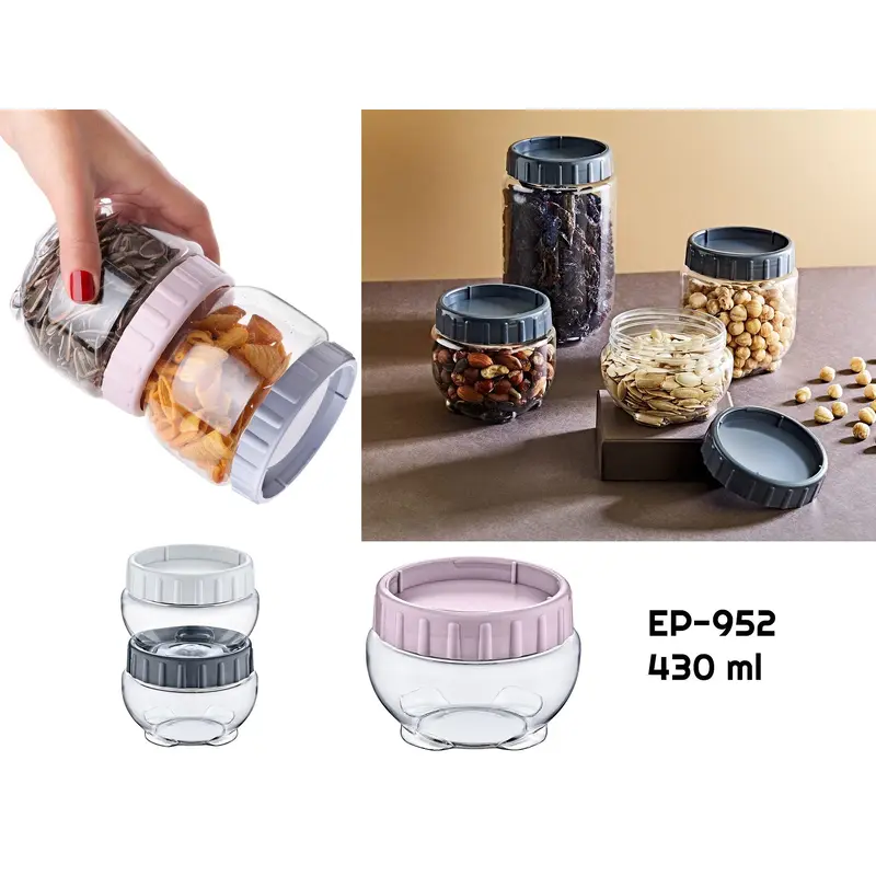 Interlocking Round Food Plastic Jar 0.43 lt