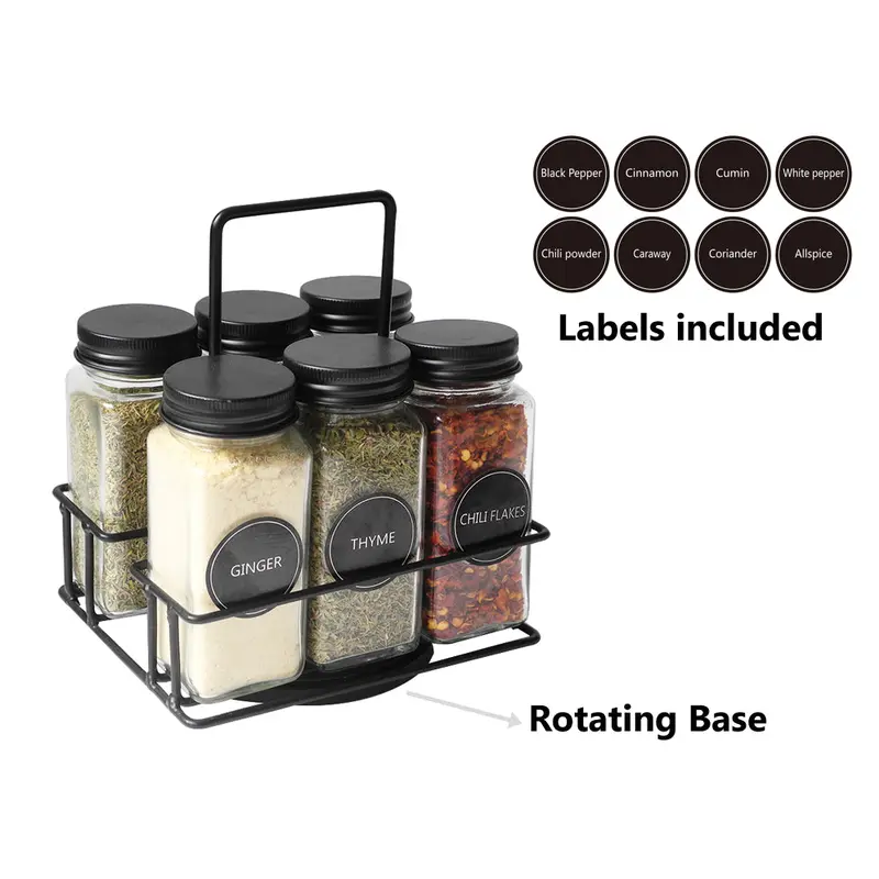 Glass Spice Set 6 pieces with Metal Rotating Basket