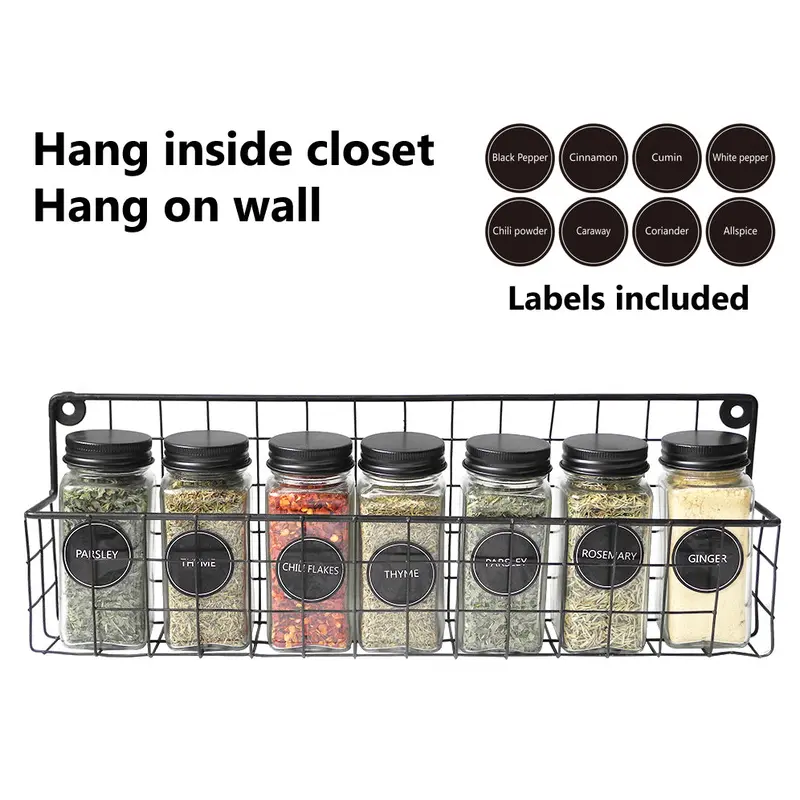Glass Spice Set 7 pieces with Metal Hanging Rack