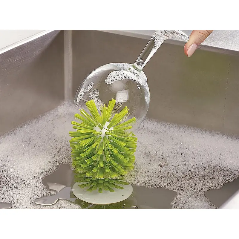 Glass Washer with Large Bristle Brush and Suction Cup
