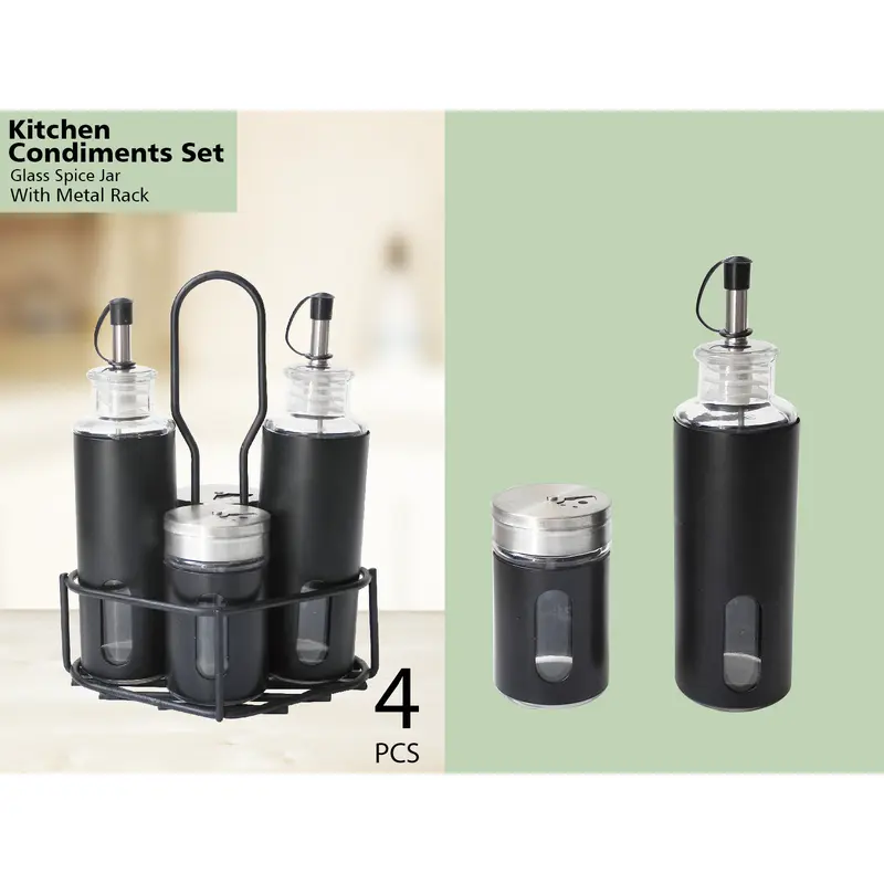 Glass Kitchen Condiment Set 4 pieces -Oil&Vinegar-S&P