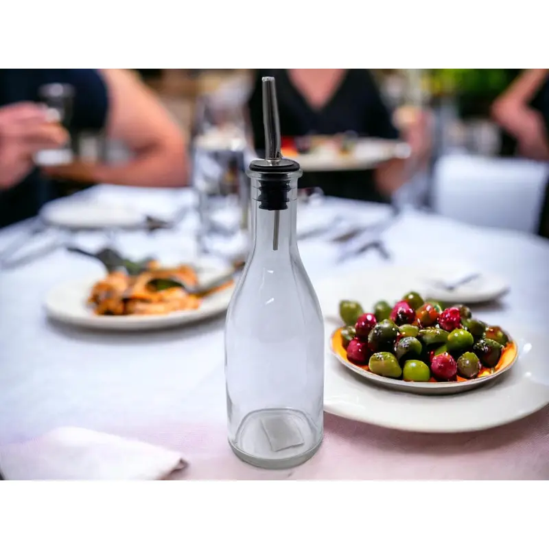 Glass Oil Bottle 300 ml with High Quality Metal Pourer
