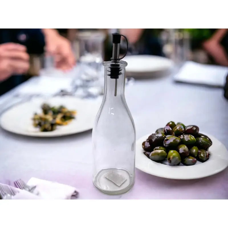 Glass Oil Bottle 300 ml with Metal Pourer and Cover