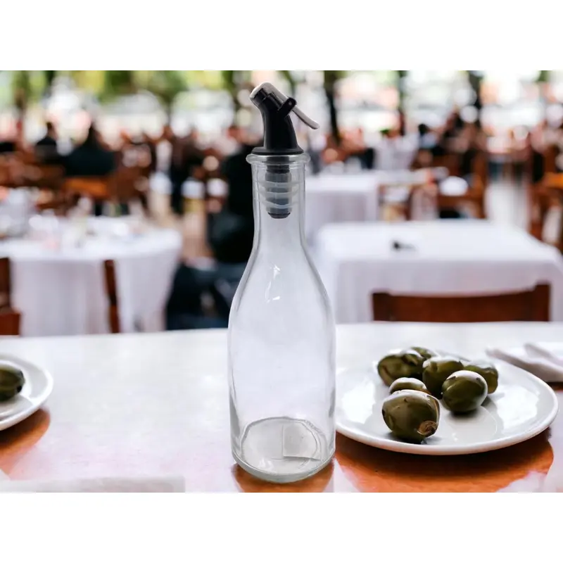 Glass Oil Bottle 300 ml with Plastic Pourer and Cover