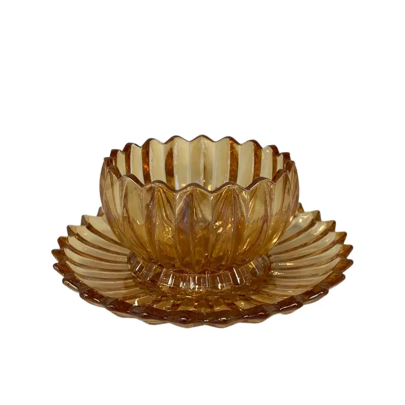 Glass Amber Color Set of 6 Bowls + 6 Saucers