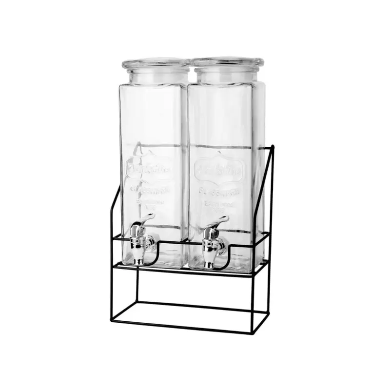 Glass beverage dispenser 2X2.2 L w tap & metallic Stand