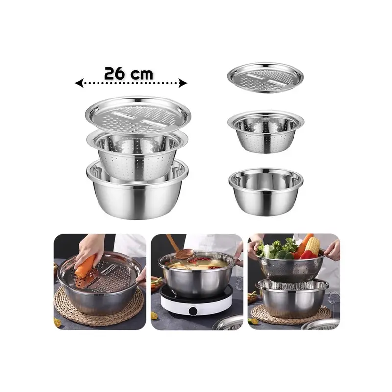 3 Pieces Stainless Steel Grater with Strainer and Bowl