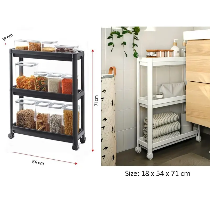 3 Tiers Narrow Shelf Unit with Wheels