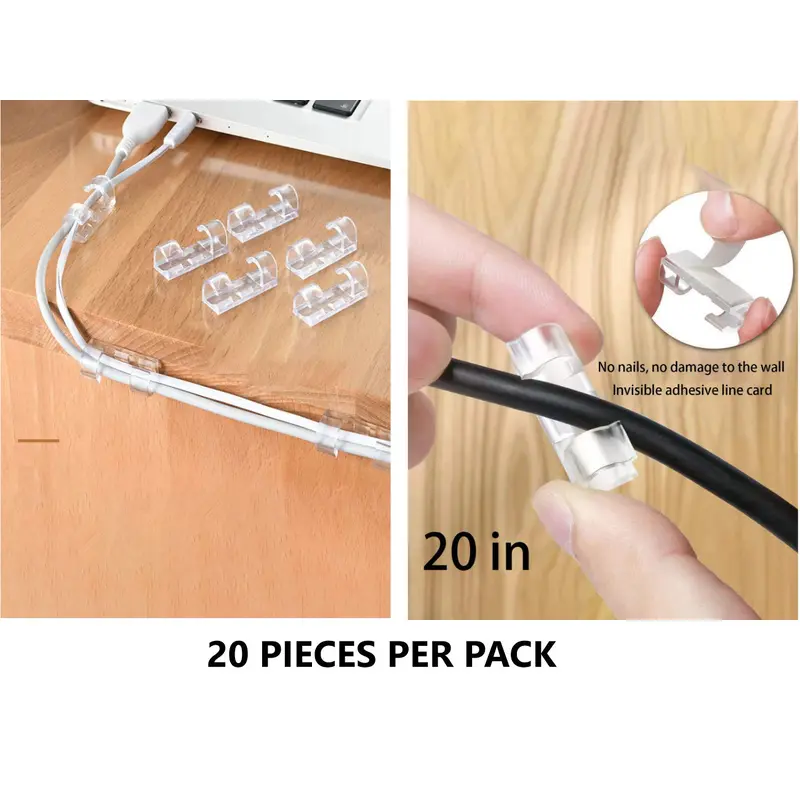 20pcs Self-Adhesive Transparent Cable Clips