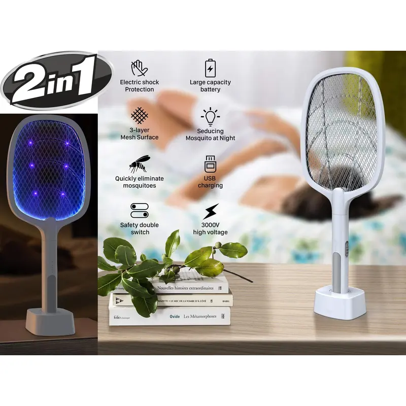 2 in 1 Electric Bug Swatter and Stand Alone Zapper