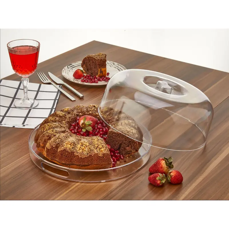 2 in 1 Round Acrylic Tray with Cake Dome  27 cm