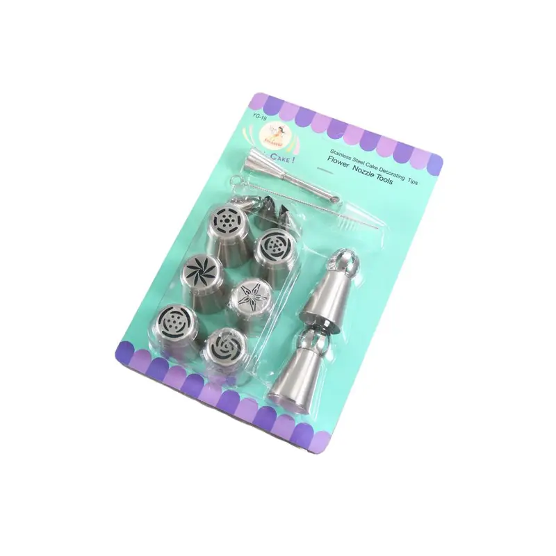 12 Stainless Steel Cream Bag Decoration Heads With Brush