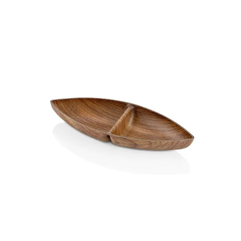 2 Compartment Boat Snack Dish with Wooden Finish