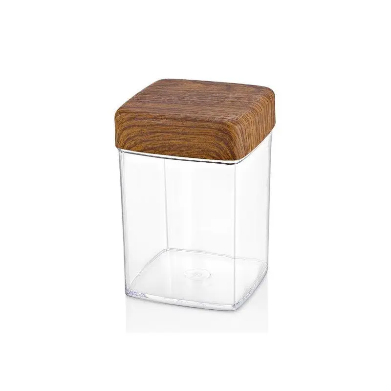 1 LT. SQUARE JAR with Wooden Finished Lid