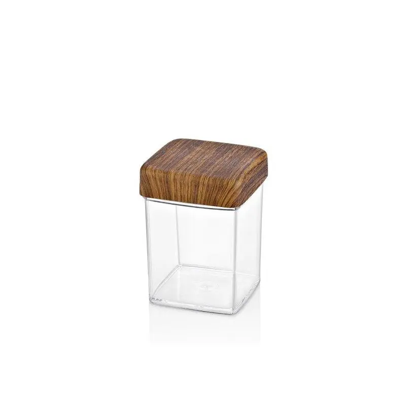 0,4 LT. SQUARE JAR with Wooden Finished Lid