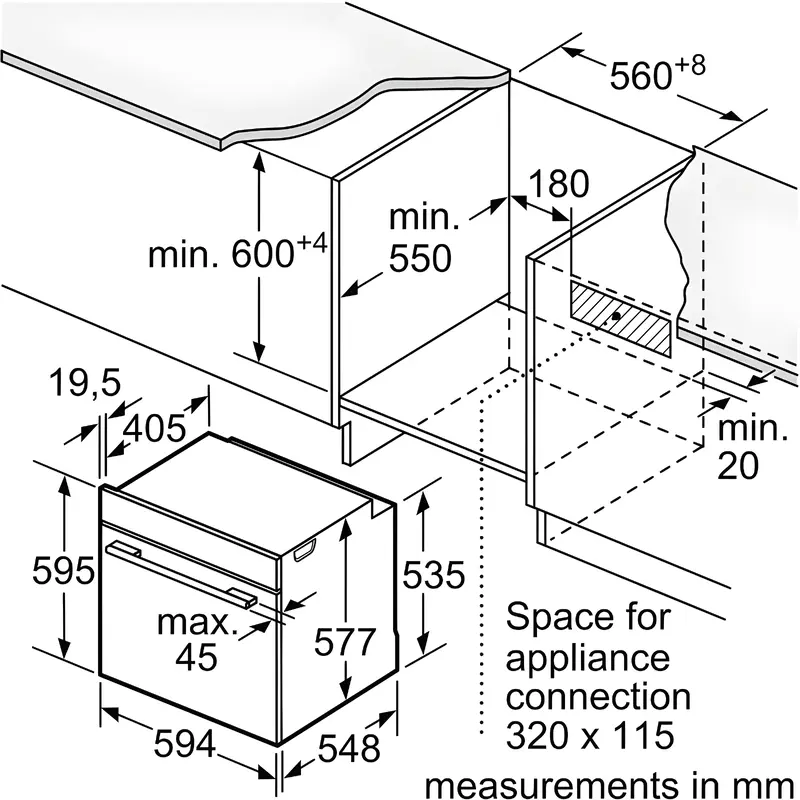 Bosch HRG7764B1B - Black Built in Electric Single Oven - A+ energy