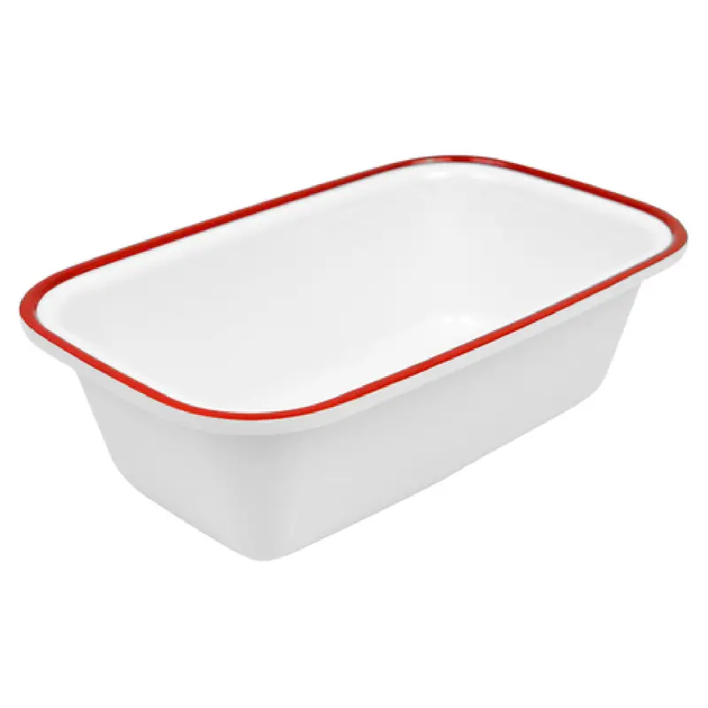 BauscherHepp TREW7614 1-1/2 Quart Enamelware Dish Rectangular White Red Rim