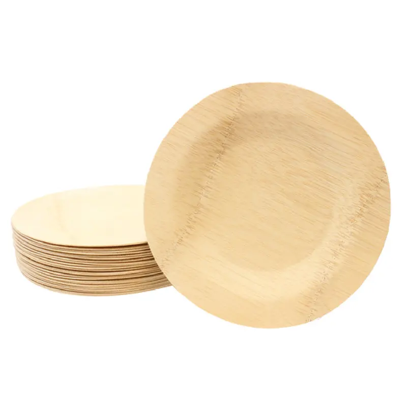 Tablecraft BAMDRP9 9 Inch Round Disposable Plate Bamboo Natural Finish 25 Packs