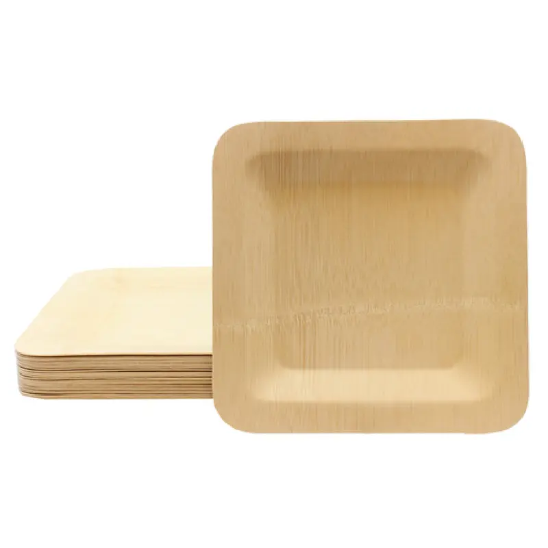 Tablecraft BAMDSP9 9 Inch Bamboo Square Disposable Plate Natural Finish