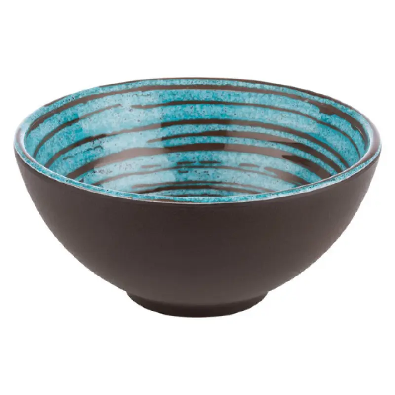 Libbey APS 85205 16 Oz Cancun Bowl Melamine Round Stackable Brown Blue Spiral