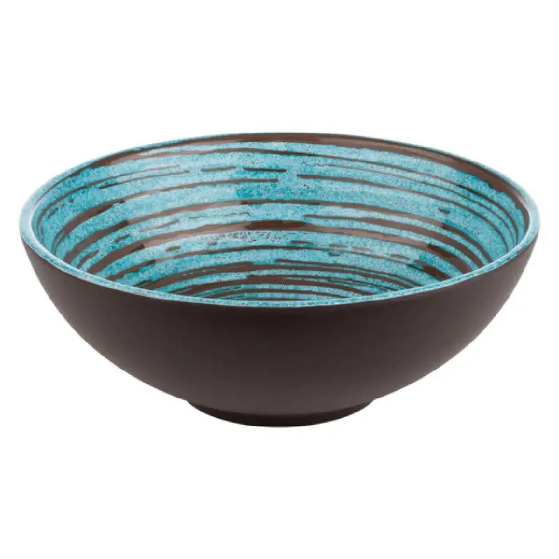 Libbey APS 85208 60 Oz Bowl Round Stackable Scratch and Shock Proof Melamine Brown Blue Spiral Pattern